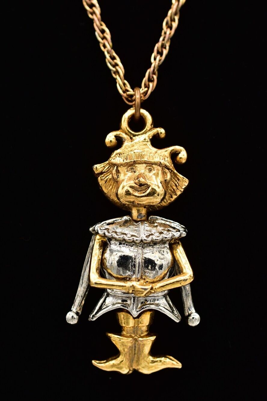 Vintage Prince Charming Necklace Heavy Pendant King Gold Silver Chunky BinA17